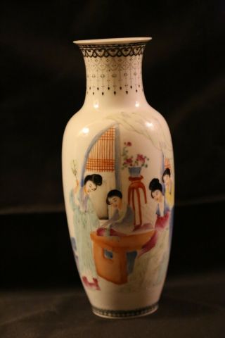 19th/20th C Chinese Vintage Antique Lady Figures With Poetry Porcelain Vase