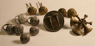 Antique Fireman Firefighter Buttons Badges - Brass And Nickel Plated