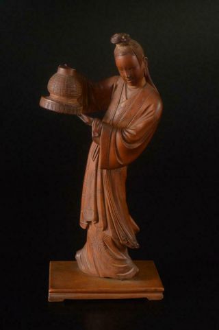 Z7151: Japanese Wooden Woman Statue Sculpture Ornament Figurines Okimono