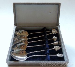 Old & Boxed Set Of 6 Sterling Silver Demi - Tasses Coffee/tea Spoons