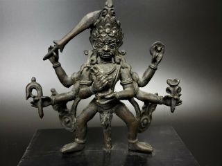 19th C.  Antique Bronze Statue Of Bhairava (shiva) From Nepal