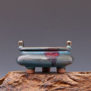 China Antique Porcelain Song Jun Kiln Azure Glaze Begonia Red Incense Burner