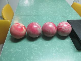 Vintage Pink Swirl Duckpin ? Candlepin? Bowling Balls Set With 4 With Bag