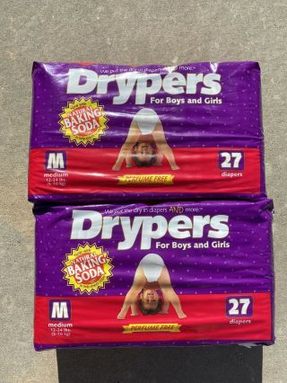 Vintage 1996 Drypers Diapers W/ Natural Baking Soda Size 12 - 24 Lbs 27/54 Total