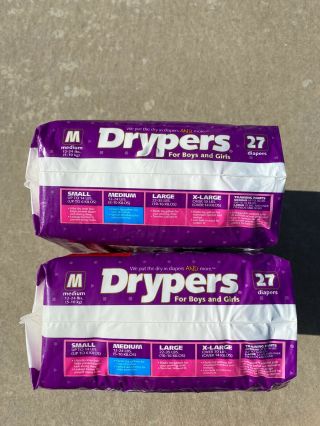 Vintage 1996 Drypers Diapers w/ Natural Baking Soda Size 12 - 24 Lbs 27/54 Total 3
