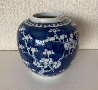 Chinese Kangxi Style Blue & White Prunus Porcelain Ginger Jar Double Ring 13cm