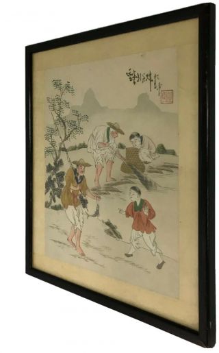 Vintage Chinese Painting On Silk Signed And Framed 26.  5cm X 22cm