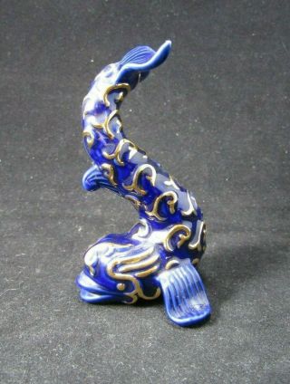 Vintage Art Glass Lenox Figurine - Blue And Gold Trimmed Dolphin 3.  5 " H