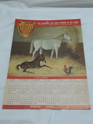 Vintage 1957 National Life And Accident Insurance Co.  Pinup Horse Calendar