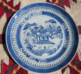 Fine Antique Chinese Export Porcelain Blue And White Plate 8 3/4 "