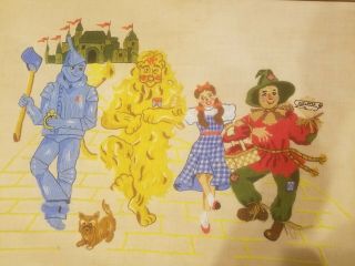 Vtg Handmade Wizard Of Oz Needlepoint Crewel Canvas Wall Hanging Dorothy Toto