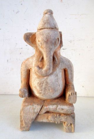 Antique Old Hand Carved Wooden Hindu God Ganesha Holy Worship Statue Sculpture