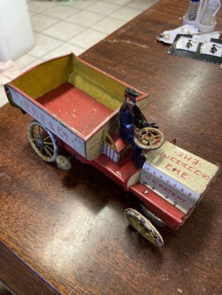 Vintage Lehmann Tin Wind - Up Car/ Delivery Wagon,  Germany Missing Wheel