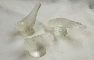 Sweet Set Of 3 Vintage Clear Frosted Glass Sparrows Figurines