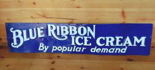 Vintage - Blue Ribbon Ice Cream - Metal Sign 27x6 - Bright