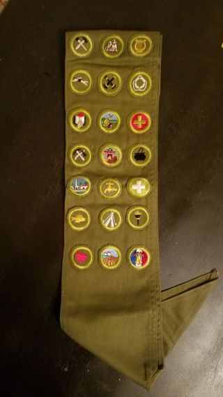 Vintage Eagle Scout Boy Scouts Of America Merit Badge Sash.  21 Badges From 1950