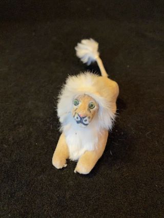 Vintage Made In Germany Flocked Cloth Fur Mane & Tail Lion Figurine