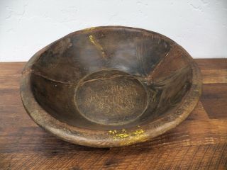 Vtg Antique Wooden Wood Indian India Hand - Carved Parat Dough Bowl