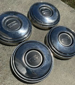 Ford Oem 4 Vintage Stainless Dog Dish Hub Cap Wheel Covers C8aa - 1130 - D