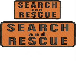 Search And Rescue Embroidery Patches 4x10 And 2x5 Hook On Back Orange
