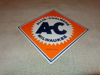 Vintage Allis Chalmers Milwaukee Wisconsin 10 " Porcelain Metal Farm Gas Oil Sign