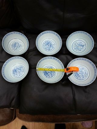 Chinese Vintage Art Deck Oriental Antique Blue&white Bowl Set Of 6