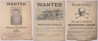 Set Of 3 11x14 B/w Moonshine Wanted Posters Popcorn Sutton,  Bootleg Stills,  More