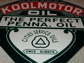 Vintage Cities Service Penna.  Oils Koolmotor Die - Cut 12 " Metal Gasoline Oil Sign