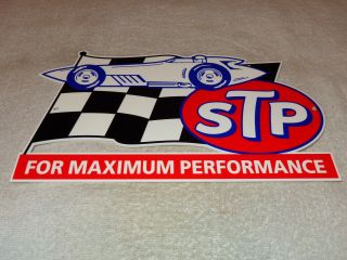 Vintage Stp Oil Additive,  Race Car & Flag 12 " Metal Die - Cut Gasoline Sign S T P