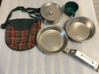 Vintage Girl Scout Mess Kit With Plaid Case