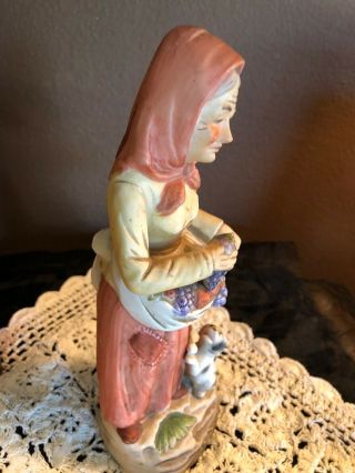 Homco Figurine Old Lady Woman with Fruit Basket and Dog Vintage 3