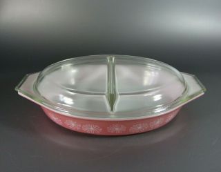 Vintage Pyrex Pink Daisy Oval Divided Serving Dish Lid 1½ Qt.  063 963 - 18 - Wd