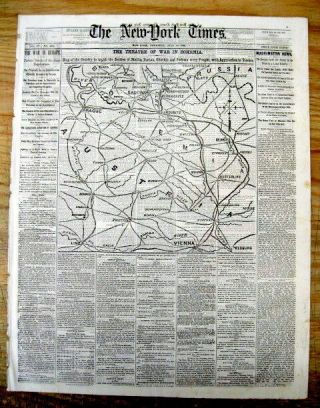 1866 Ny Times Newspaper W Map Of The Austro Prussian War Germany Austria Prussia