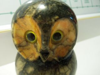 Vintage Hand Carved Alabaster Owl With Glass Eyes Italy Felt Bottom
