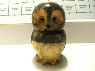 Vintage Hand Carved Alabaster Owl With Glass Eyes Italy Felt Bottom 2