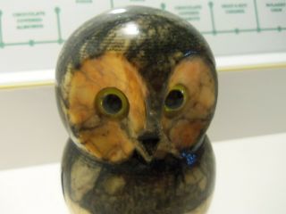 Vintage Hand Carved Alabaster Owl With Glass Eyes Italy Felt Bottom 3