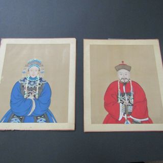 19th Century Qing Chinese Ancestral Portrait Silk Watercolor Paintings