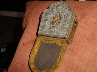 Antique Tibetan Buddhist Gao Silvered Prayer Box With Carrying Pouch