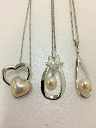 Authentic Vintage Mikimoto Tasaki Akoya Pearl Sterling Silver Necklace 3pc Set