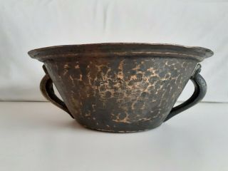Antique Islamic Copper Hammered Cooking Vessel Pot With Brass Handles