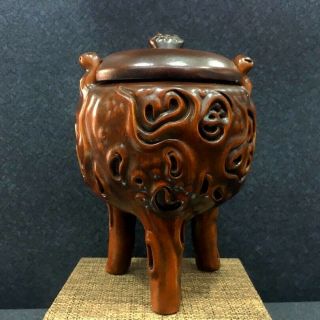 Collectable China Ancient Boxwood Hand - Carved Delicate Noble Three Legs Furnace