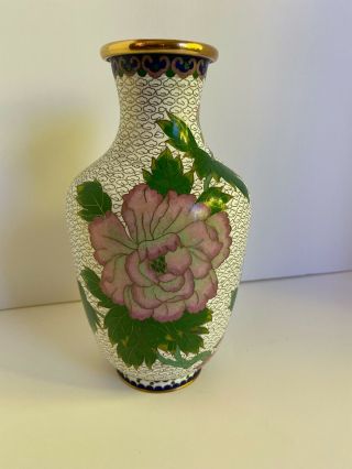 Vintage Chinese Cloisonne Vase Handmade With Bird And Flowers