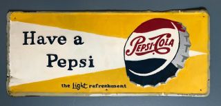 Large Vintage Pepsi Cola Embossed Metal Sign,  Circa 1958 | Great For Home Bar