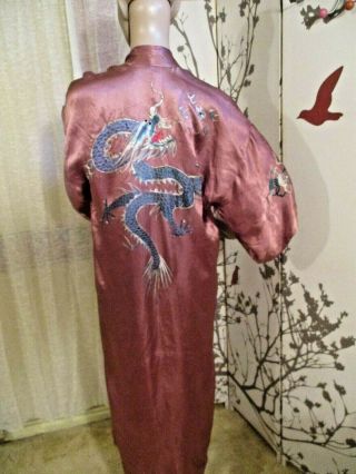 Vintage 1930s 20s Silk Kimono Robe Hand Embroidered With Bullion Dragons 3