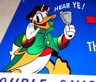 Vintage Sunoco Blue Donald Duck,  Bell 12 " Metal Gasoline & Oil Sign Walt Disney