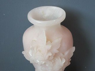 Vintage Light Pink Rose Quartz Vase with Hand - Carved Flower Decoration 3