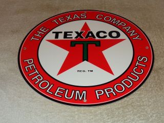 Vintage " Texaco Petroleum Products " 11 3/4 " Porcelain Metal Gasoline & Oil Sign