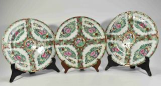 Antique 3 Three Chinese Porcelain Rose Medallion Dinner Plate 10 1/4 " 10.  25 "