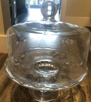 Vintage Princess House Etched Crystal Heritage Domed / Dome Cake Plate / Stand