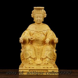 3.  9 " Chinese Box - Wood Hand Carved Taoism Myth Matsu Mazu God Goddess Sit Statue